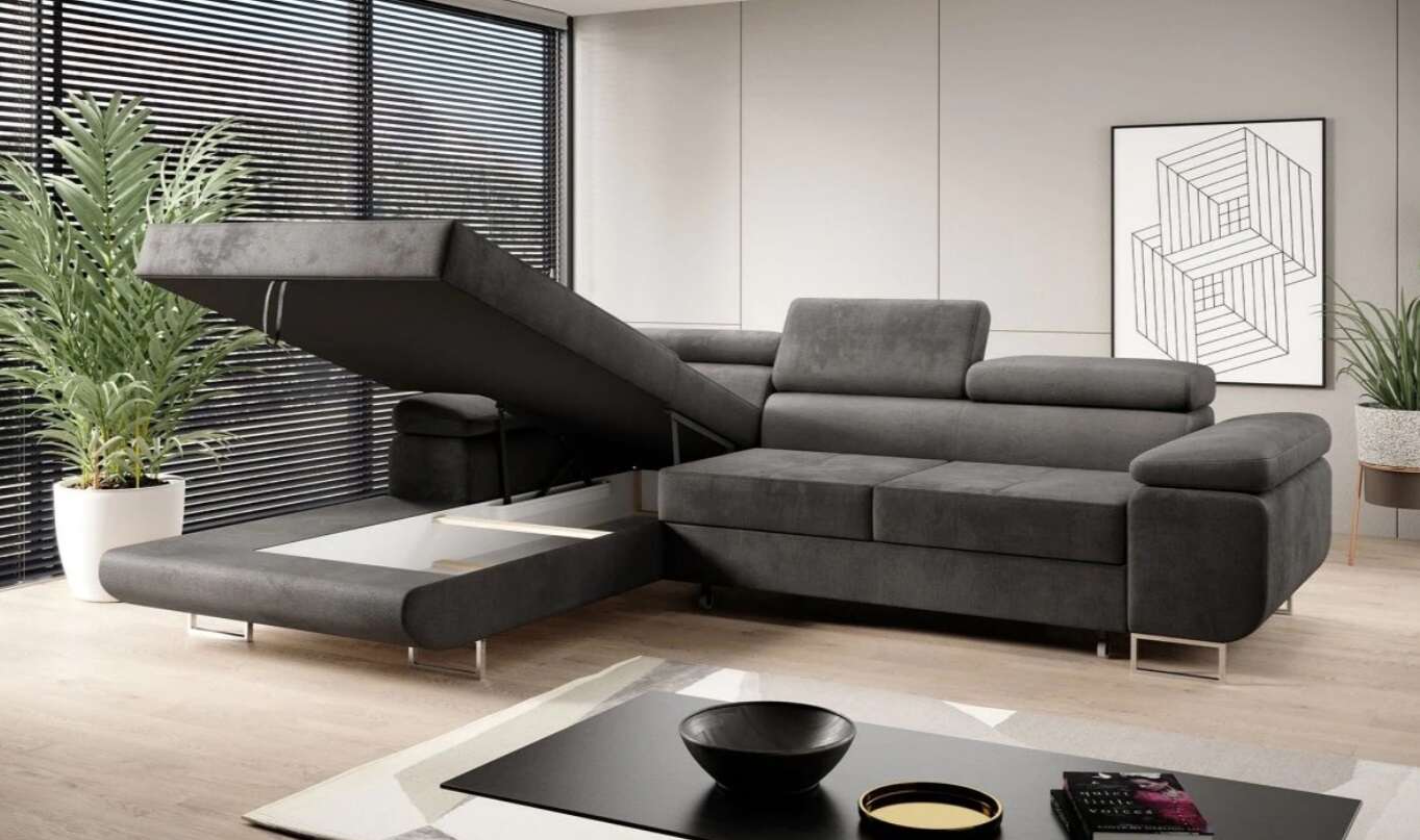 Wunderschöne Wohnlandschaft Amaro mit wunderschönem L-förmigem verstellbarem Sofa